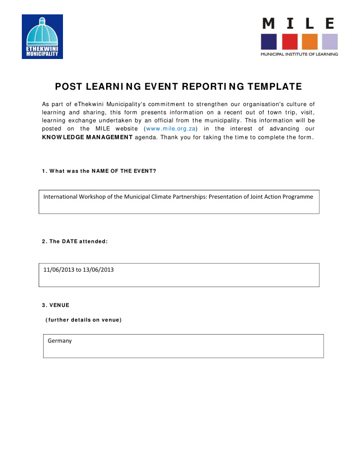 post learni ng event reporti ng template