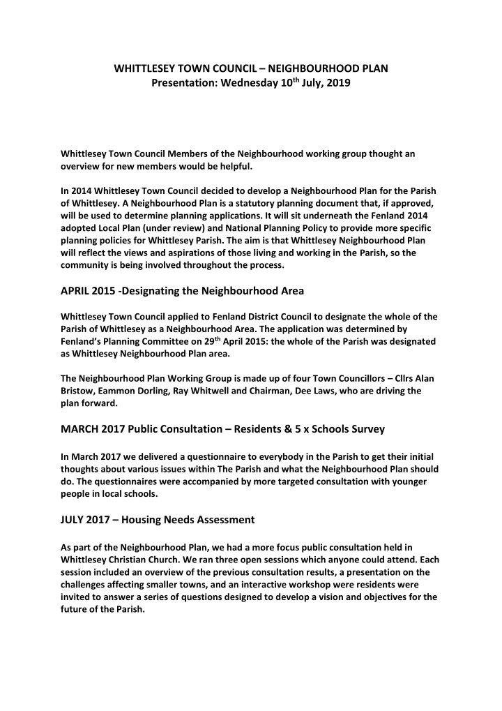 whittlesey town council neighbourhood plan presentation