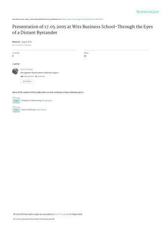 Presentation of 17.03.2005 at Wits Business School-Through the Eyes  of a Distant Bystander