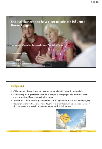 Societal changes and how older people can influence  these changes  University of Applied Sciences