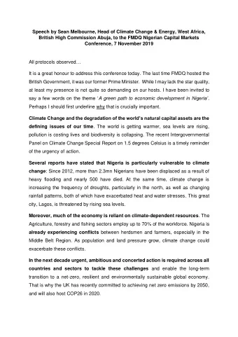 Speech by Sean Melbourne, Head of Climate Change &amp; Energy, West Africa,  British High