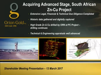 Acquiring Advanced Stage, South African  Zn-Cu Project  Extensive Legal, Financial &amp;
