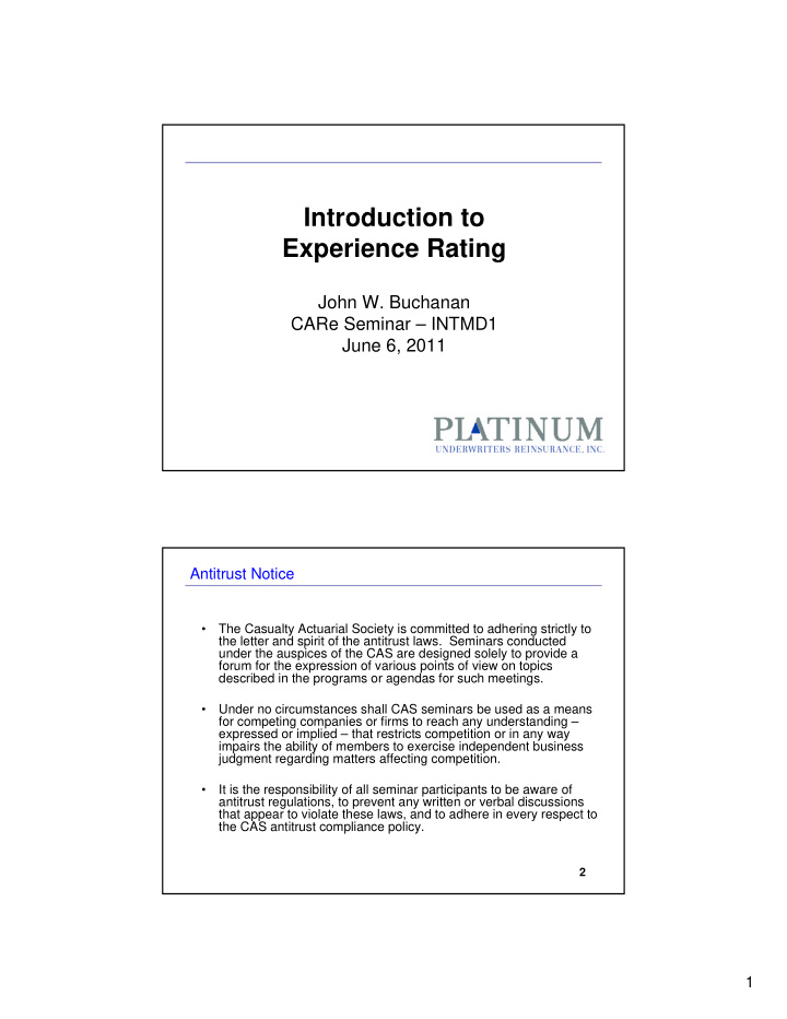 introduction to experience rating