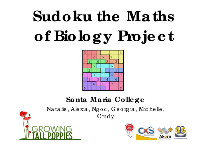 sudoku the maths of biology pr oje c t