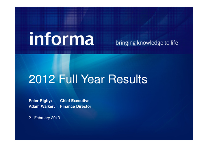 2012 full year results