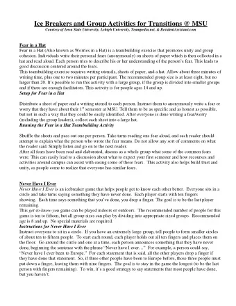 Ice Breakers and Group Activities for Transitions @ MSU  Courtesy of Iowa State University, Lehigh