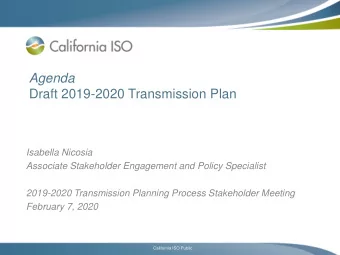 Agenda  Draft 2019-2020 Transmission Plan  Isabella Nicosia  Associate Stakeholder Engagement and