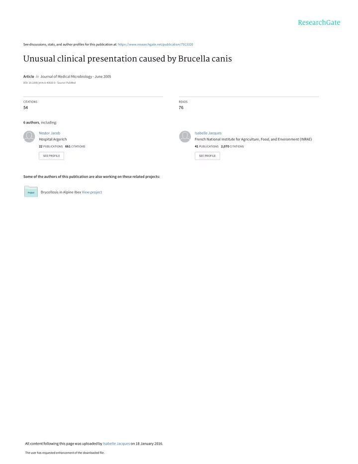 unusual clinical presentation caused by brucella canis