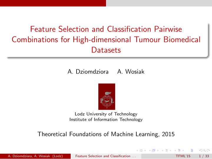 feature selection and classification pairwise