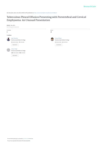 Tuberculous Pleural Effusion Presenting with Prevertebral and Cervical  Emphysema: An Unusual