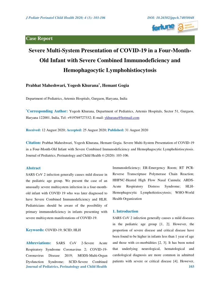 severe multi system presentation of covid 19 in a four