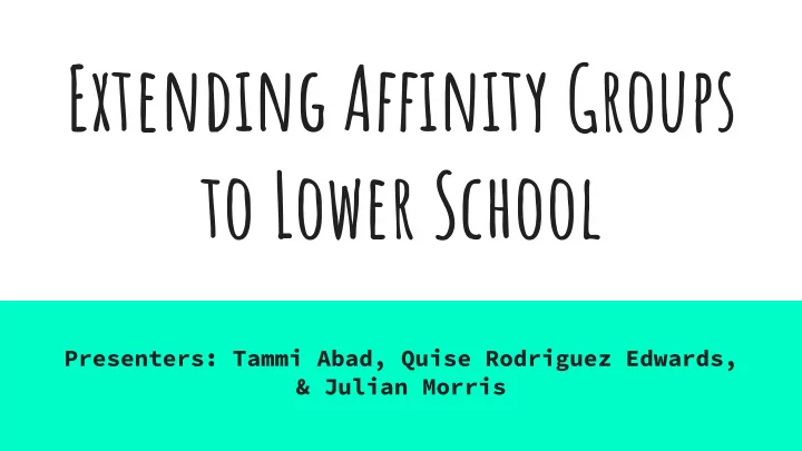 extending affjnity groups to lower school