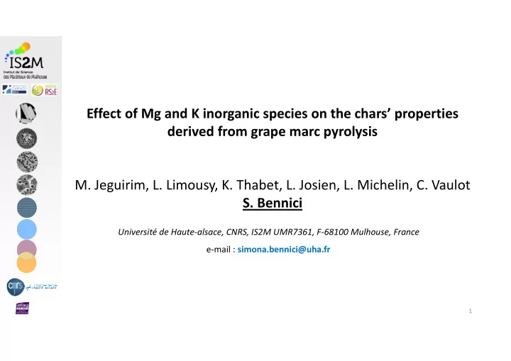 effect of mg and k inorganic species on the chars