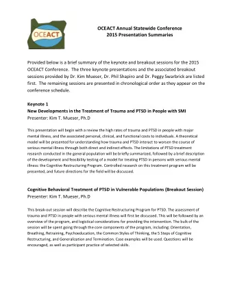 OCEACT Annual Statewide Conference  2015 Presentation Summaries  Provided below is a brief summary