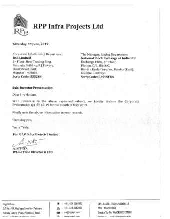 RPP INFRA PROJECTS LTD  CORPORATE  PRESENTATION   |   FY19  Disclaimer  This presentation contains