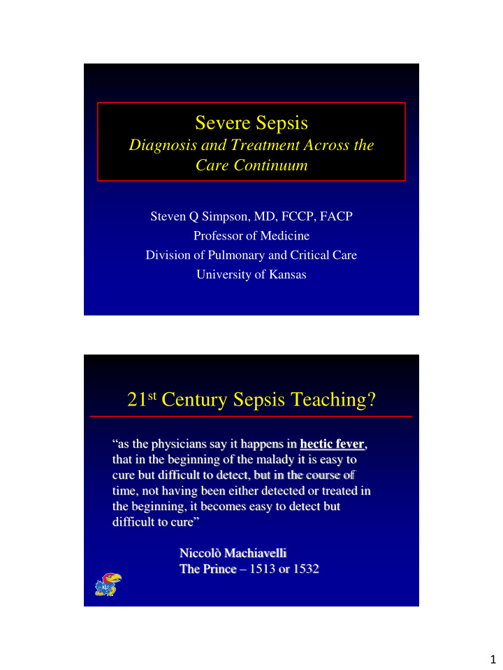 21 st century sepsis teaching