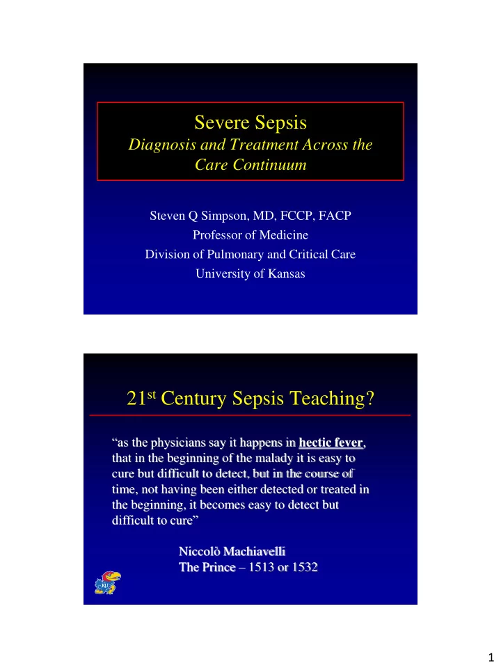 21 st century sepsis teaching