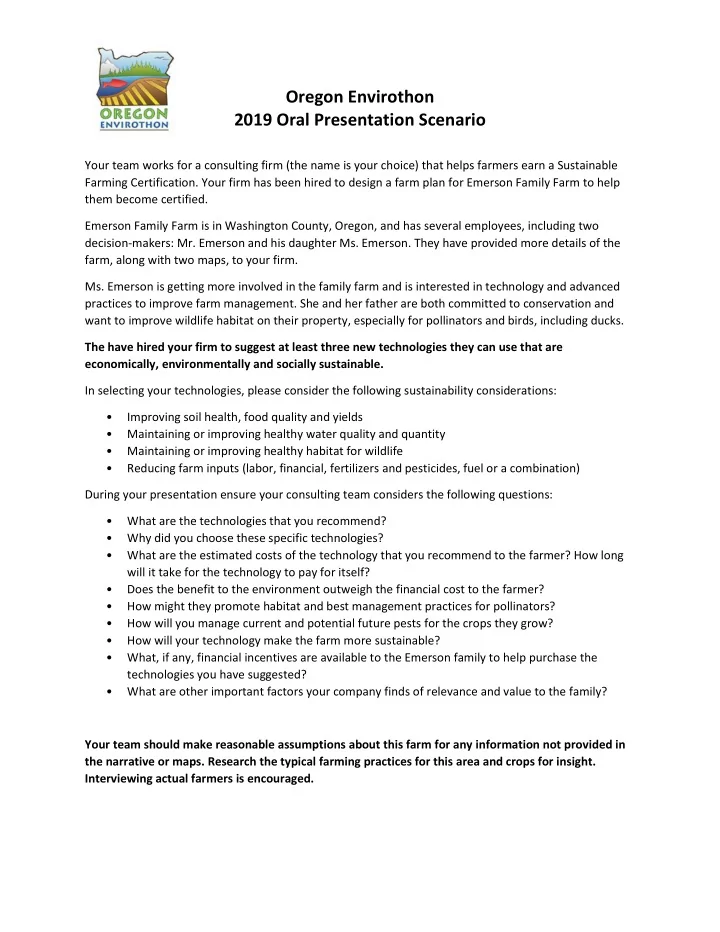 oregon envirothon 2019 oral presentation scenario