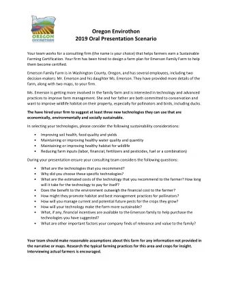 Oregon Envirothon  2019 Oral Presentation Scenario  Your team works for a consulting firm (the name
