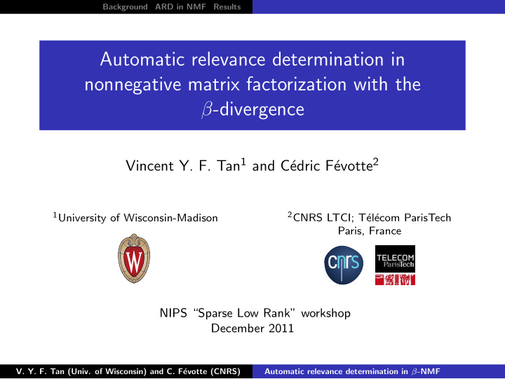 automatic relevance determination in nonnegative matrix