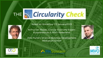 THE  Based on Workshop 15 January2019  Arthur ten Wolde, Circular Economy Expert  Ecopreneur.eu