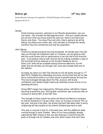 Britvic plc  Interim Results and proposed acquisition of Fruit Entreprises Presentation: