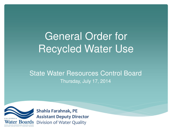 general order for recycled water use