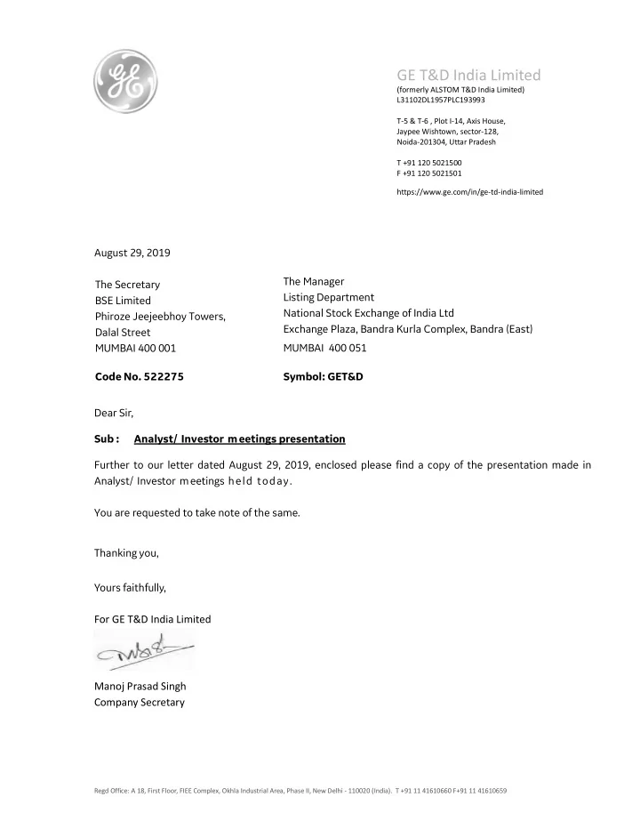 ge t d india limited