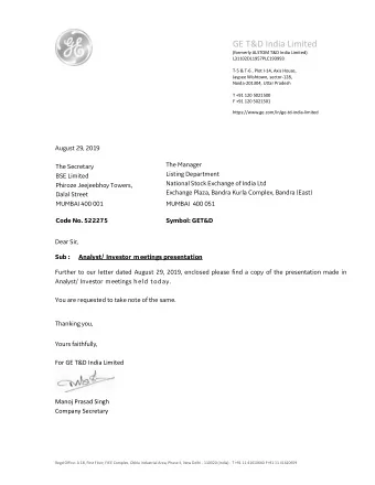 GE T&amp;D India Limited (formerly ALSTOM T&amp;D India Limited) L31102DL1957PLC193993 T - 5 &amp;