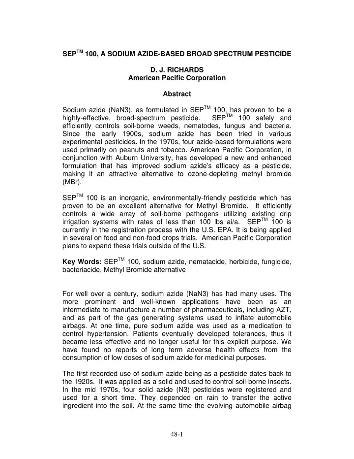sep tm 100 a sodium azide based broad spectrum pesticide
