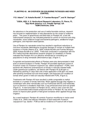 PLANTPRO 45:  AN OVERVIEW ON SOILBORNE PATHOGEN AND WEED  CONTROL P.D. Adams 1 *, N.