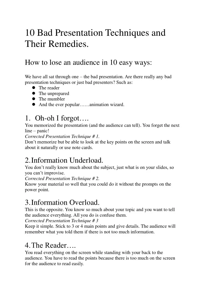10 bad presentation techniques and their remedies