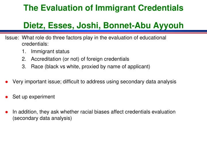 the evaluation of immigrant credentials dietz esses joshi