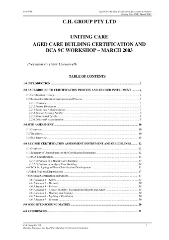 C.H. GROUP PTY LTD  UNITING CARE  AGED CARE BUILDING CERTIFICATION AND  BCA 9C WORKSHOP  MARCH
