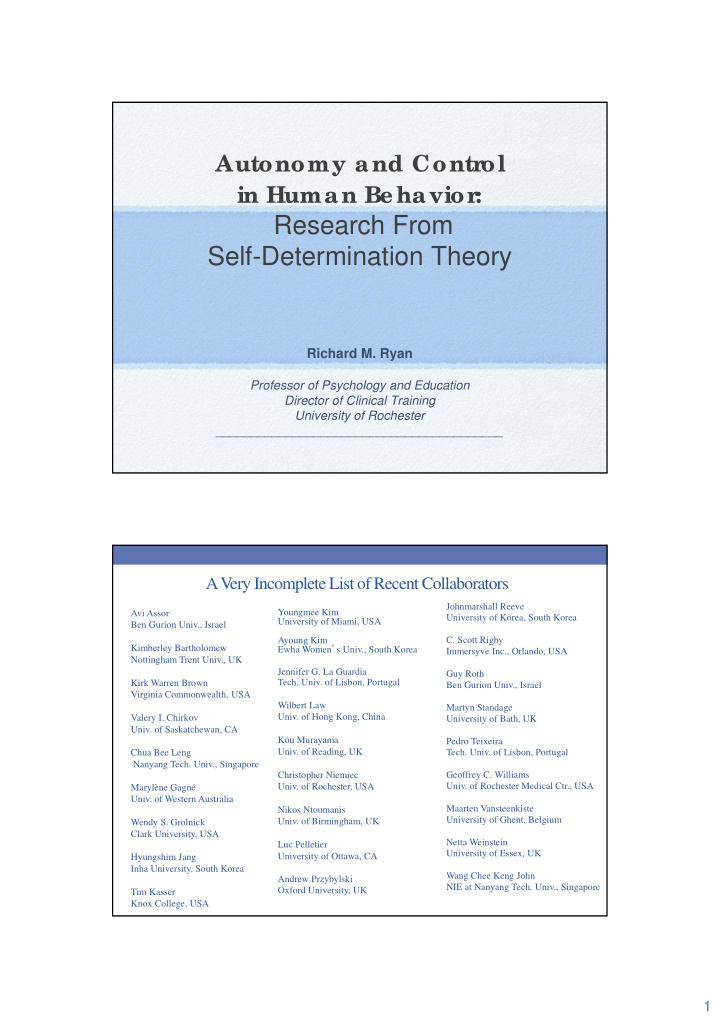 research from self determination theory