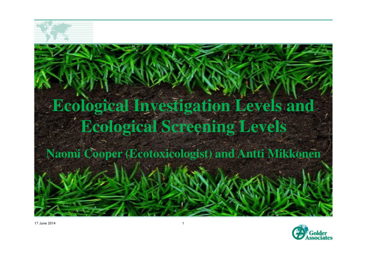 ecological investigation levels and ecological screening