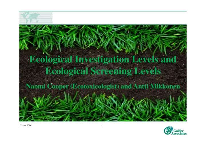 ecological investigation levels and ecological screening
