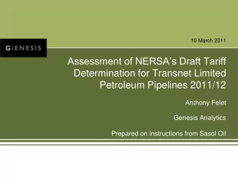 Determination for Transnet Limited  Petroleum Pipelines 2011/12  Anthony Felet  Genesis Analytics
