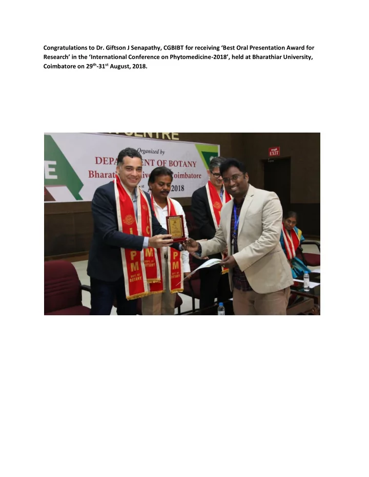 congratulations to dr giftson j senapathy cgbibt for
