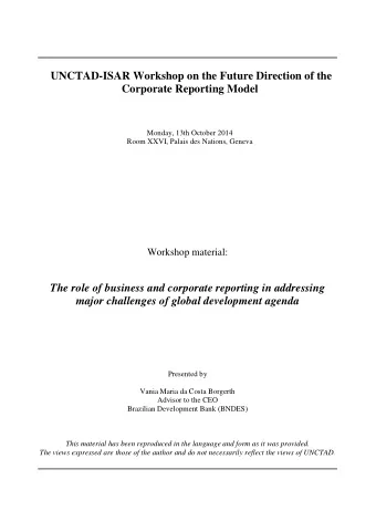 Presented by  Vania Maria da Costa Borgerth  Advisor to the CEO Brazilian Development Bank (BNDES)