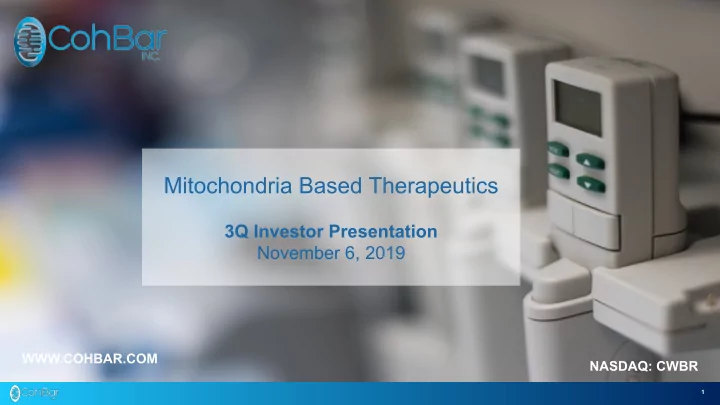 mitochondria based therapeutics