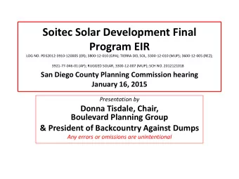 Soitec Solar Development Final  Program EIR  LOG NO. PDS2012-3910-120005 (ER); 3800-12-010 (GPA);