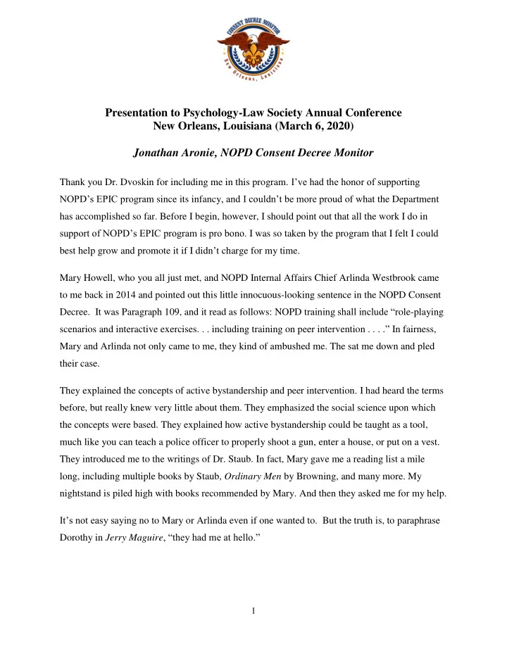 presentation to psychology law society annual conference