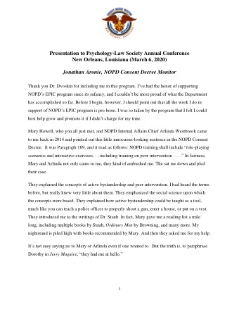 Presentation to Psychology-Law Society Annual Conference  New Orleans, Louisiana (March 6, 2020)