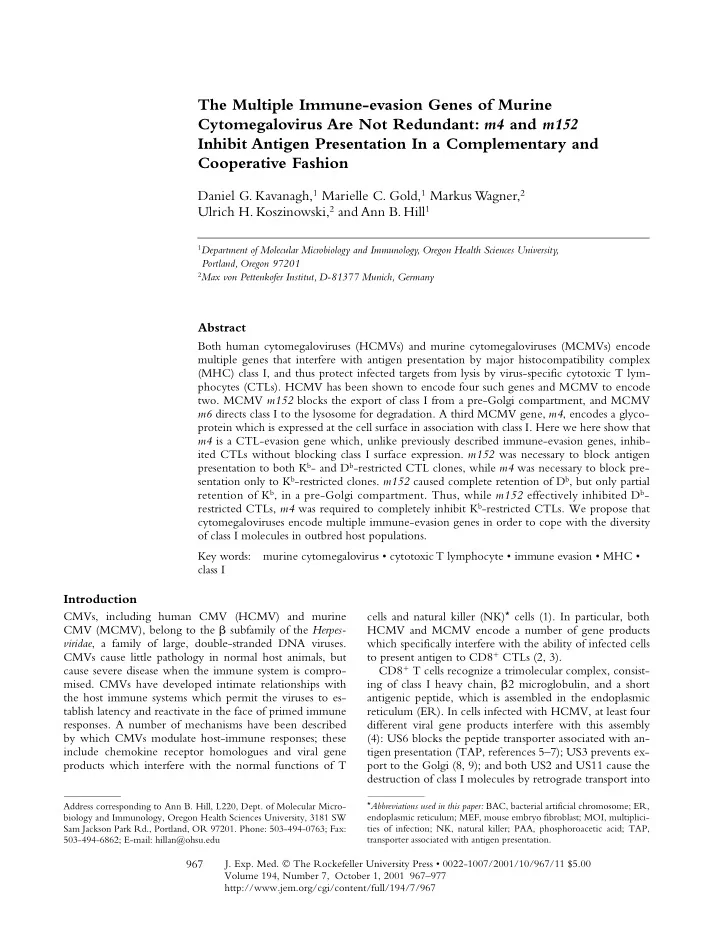 the multiple immune evasion genes of murine
