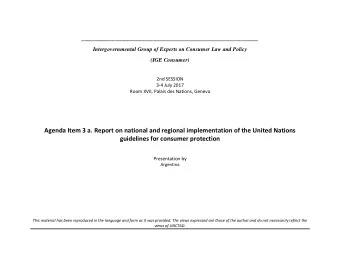 Agenda Item 3 a. Report on national and regional implementation of the United Nations  guidelines