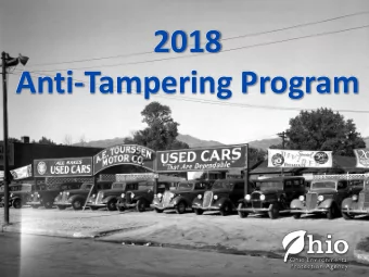 2018  Anti-Tampering Program  1  David Alspaugh  Environmental Supervisor  Ohio Environmental