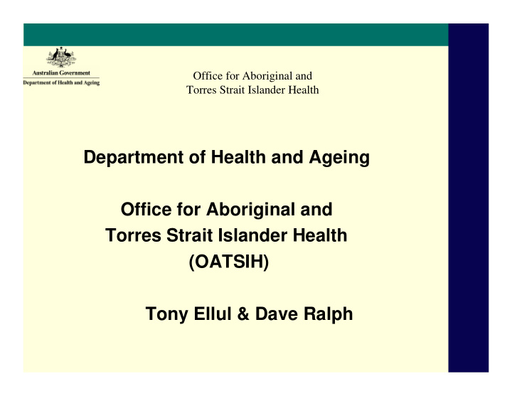 department of health and ageing office for aboriginal and