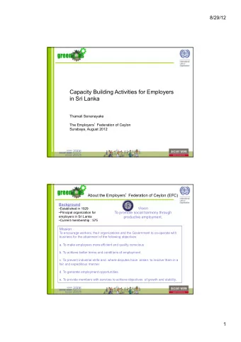 Capacity Building Activities for Employers  in Sri Lanka  Thamali Senanayake The Employers