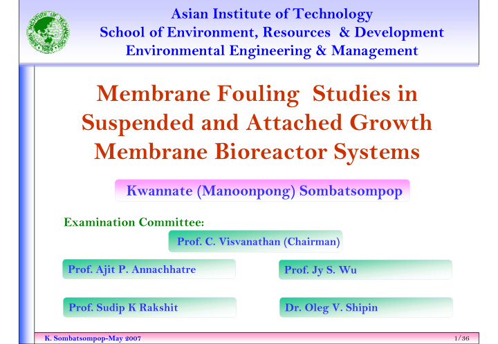 membrane fouling studies in suspended and attached growth